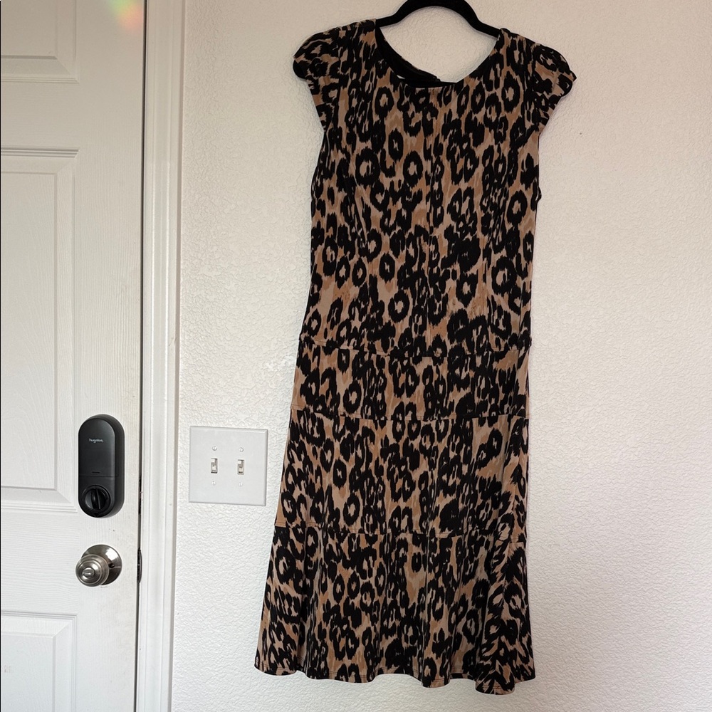 Anne Klein Black and Brown Leopard Print Midi Dress